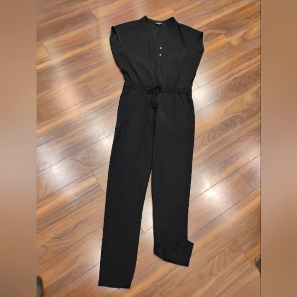 Babaton Black Sleeveless Jumpsuit with Tie Waist and Straight Leg